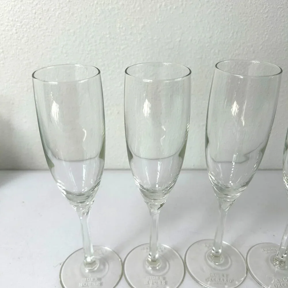 Angry Orchard Hard Cider Flute Glass Cider House‎ Set of 4 Stemmed Embossed
